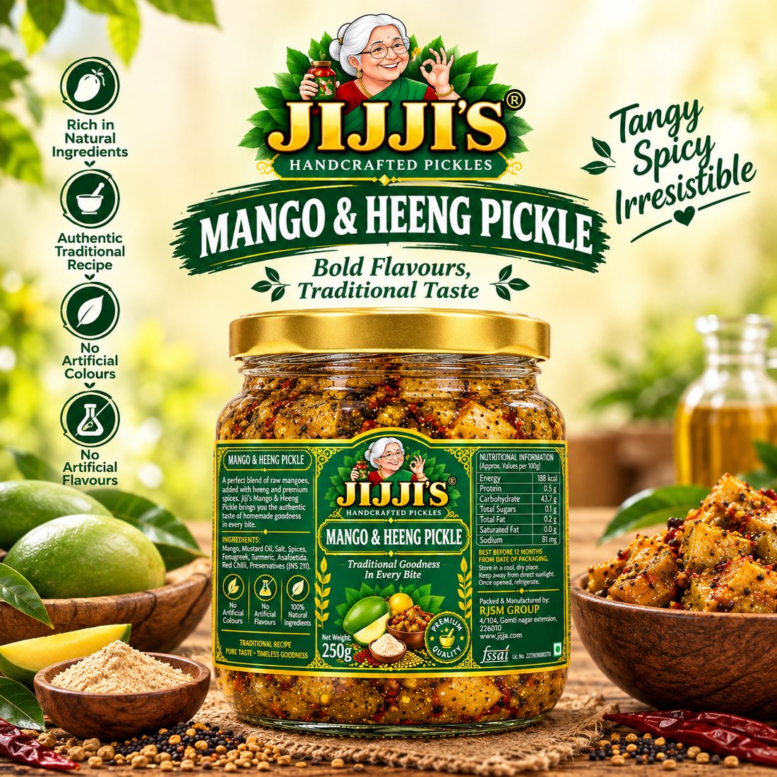 Jijji's Mango & Heeng Pickle, 250g jar